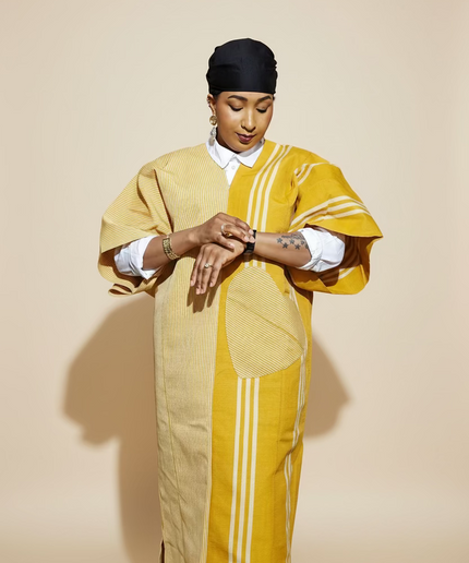 Robe slim en aso oke  - Jaune moutarde