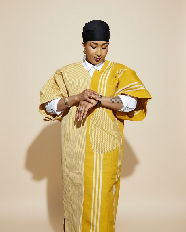 Robe slim en aso oke  - Jaune moutarde