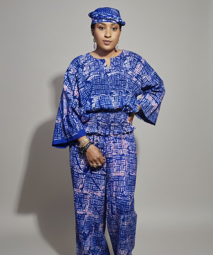 Ensemble pantalon adire bolaji - Bleu roi