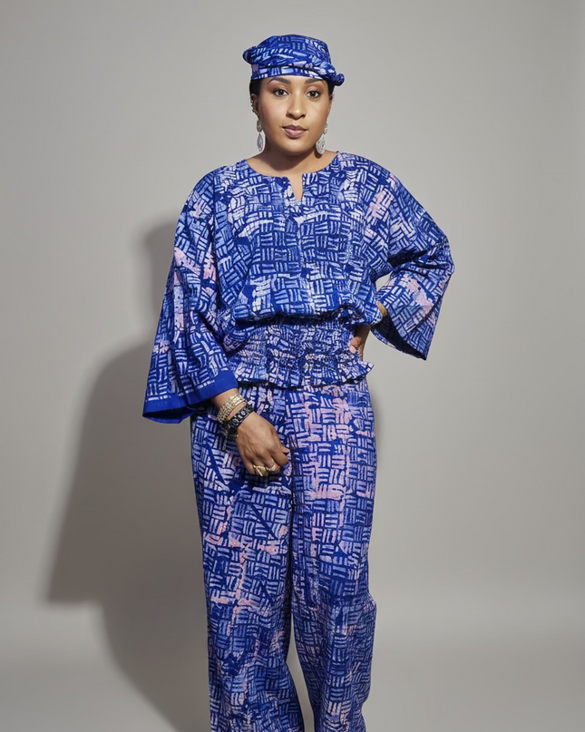 Ensemble pantalon adire bolaji - Bleu roi