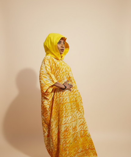 Boubou adire à capuche - Jaune