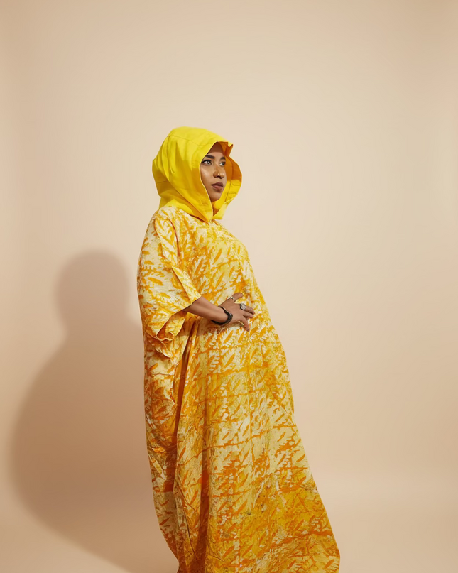 Boubou adire à capuche - Jaune