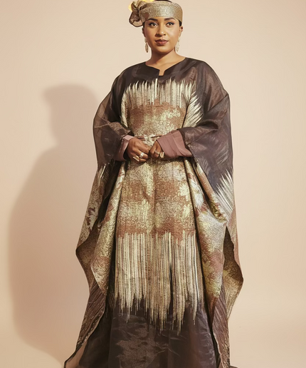 Ensemble amma brocart organza - Marron