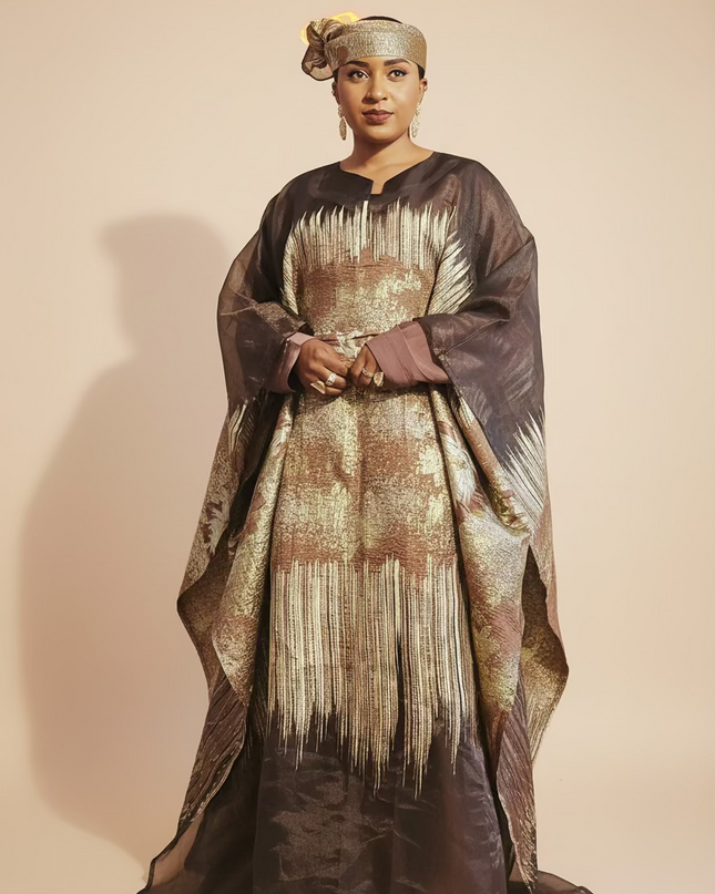 Ensemble amma brocart organza - Marron