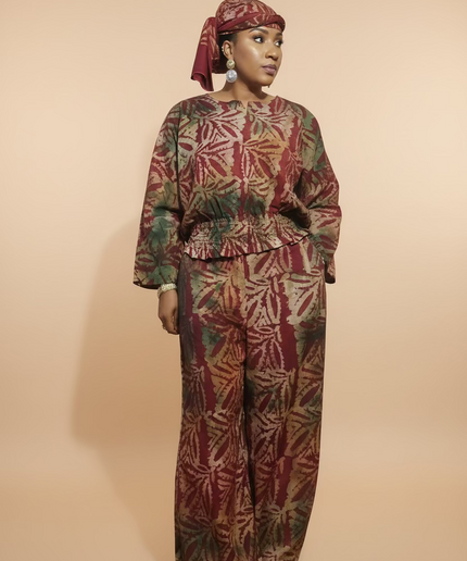 Ensemble pantalon adire shalewa - Rouge