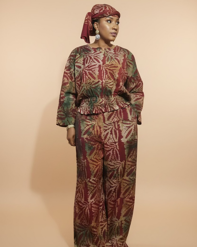 Ensemble pantalon adire shalewa - Rouge