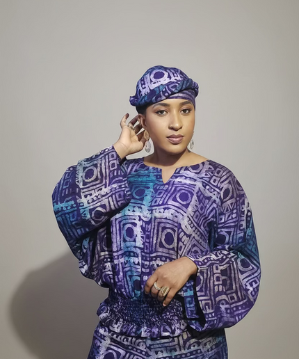 Ensemble pantalon adire folami - Bleu violet
