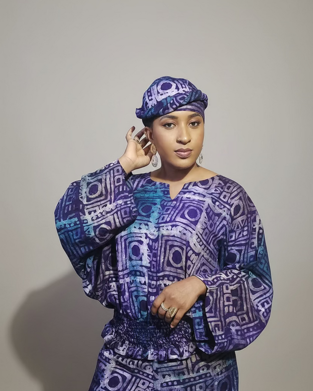 Ensemble pantalon adire folami - Bleu violet