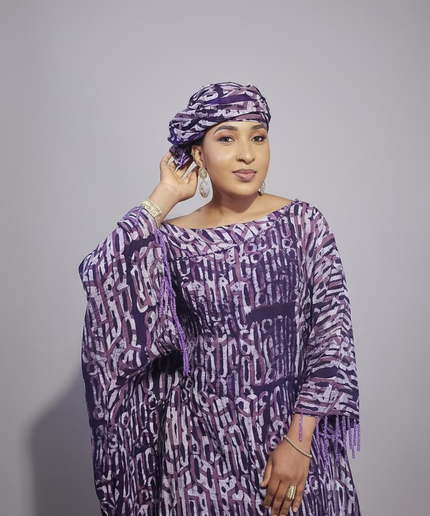 Boubou adire dempé perlé omosewa - Violet