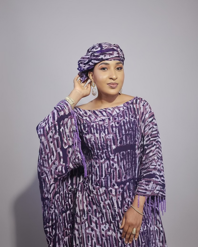Boubou adire dempé perlé omosewa - Violet