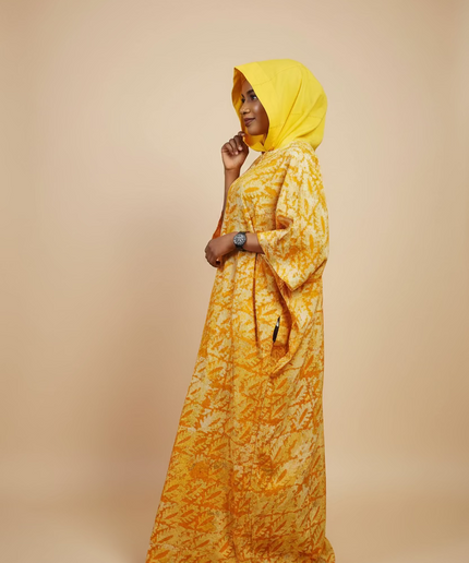 Boubou adire à capuche - Jaune