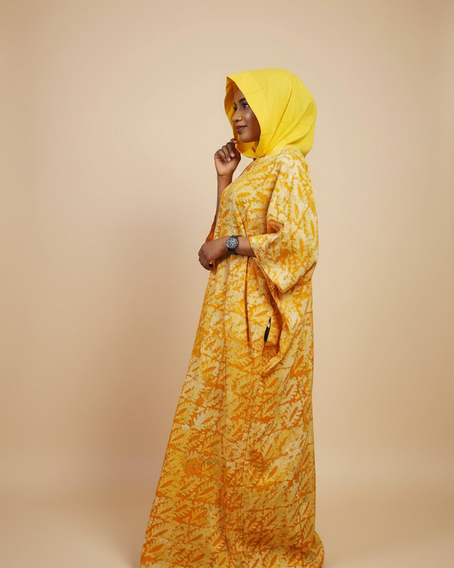 Boubou adire à capuche - Jaune