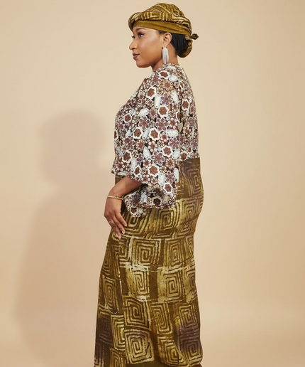 Robe adire dentelle - Marron
