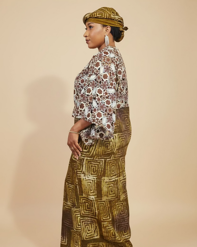 Robe adire dentelle - Marron