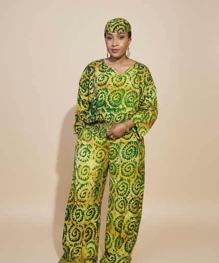 Ensemble pantalon adire adetunde - Vert fluo