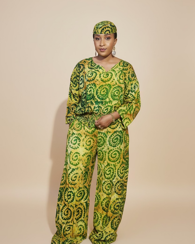 Ensemble pantalon adire adetunde - Vert fluo
