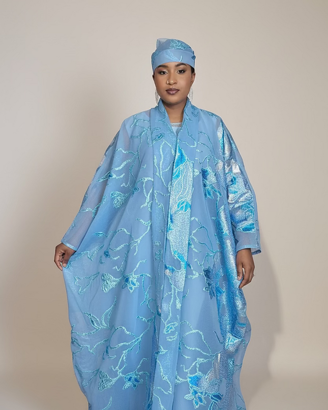 Ensemble brocart dubai - Bleu ciel