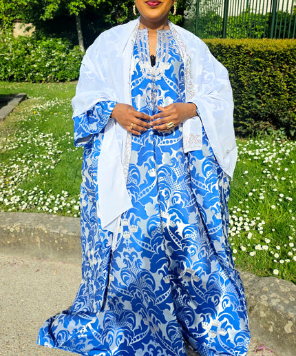 Boubou damask brodé - Bleu roi