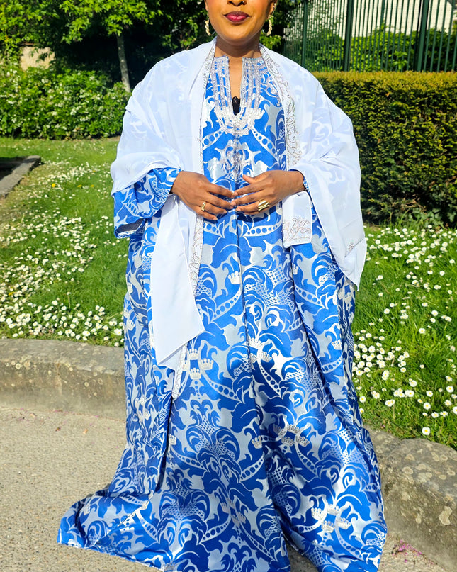 Boubou damask brodé - Bleu roi
