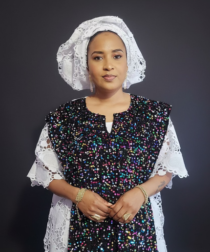 Robe africaine dentelle velours pailleté  - Blanc