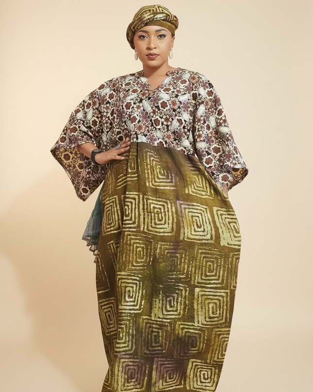 Robe adire dentelle - Marron