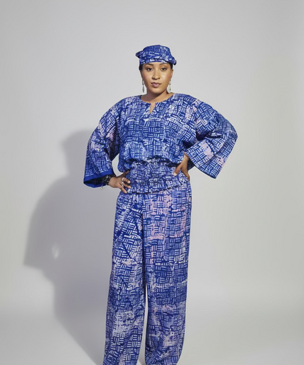 Ensemble pantalon adire bolaji - Bleu roi