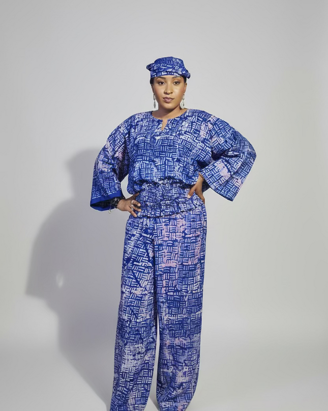 Ensemble pantalon adire bolaji - Bleu roi