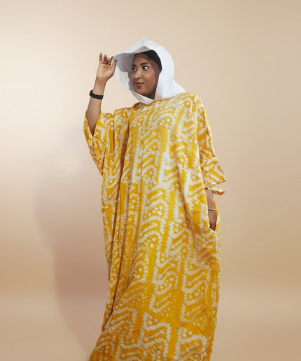 Boubou adire à capuche - Blanc