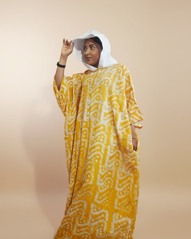Boubou adire à capuche - Blanc