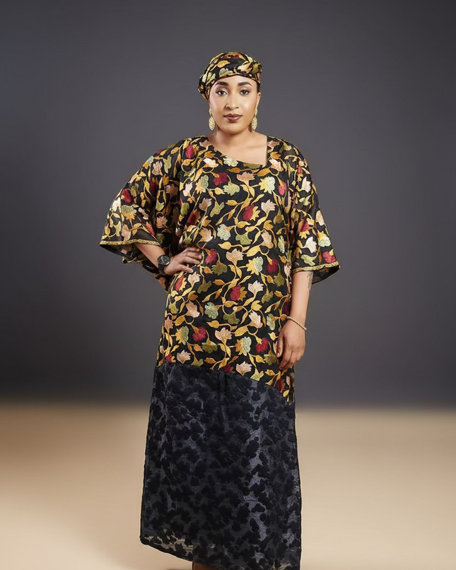 Caftan dentelle indienne - organza - Black