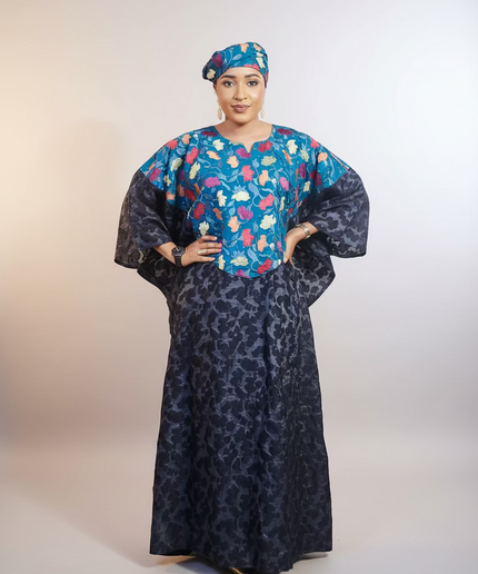 Robe dentelle indienne - organza - Bleu black