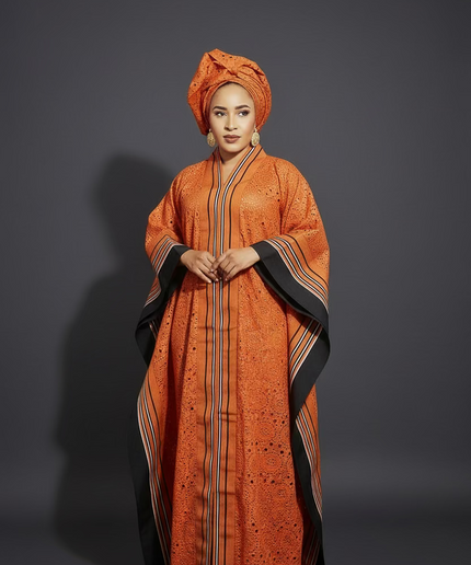 Robe morenike dentelle aso oke - Terracotta
