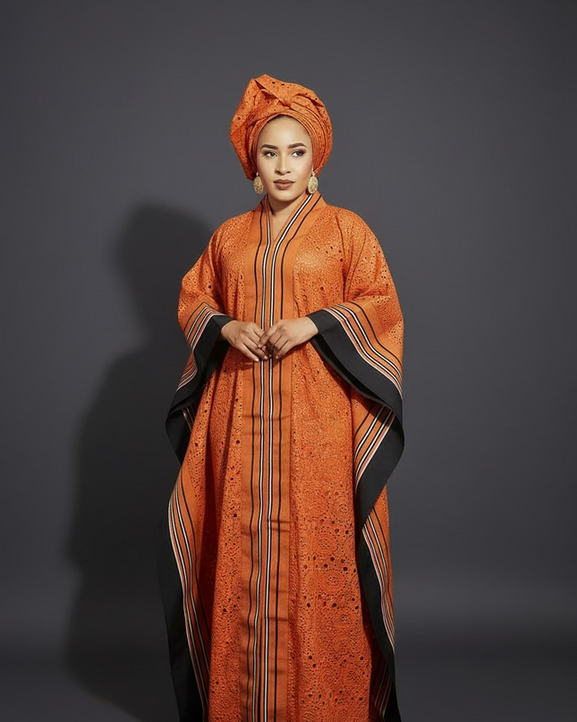 Robe morenike dentelle aso oke - Terracotta