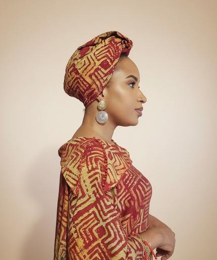 Boubou adire dempé perlé ileri - Rouge