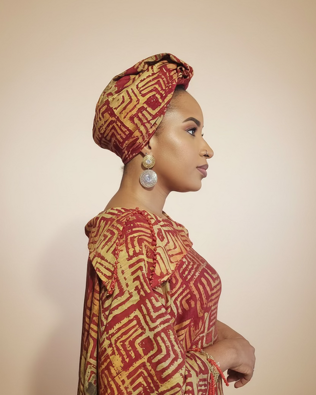 Boubou adire dempé perlé ileri - Rouge
