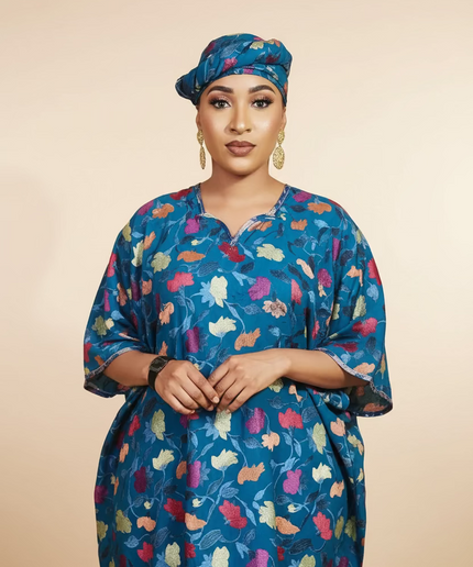Caftan dentelle indienne - organza - Bleu black