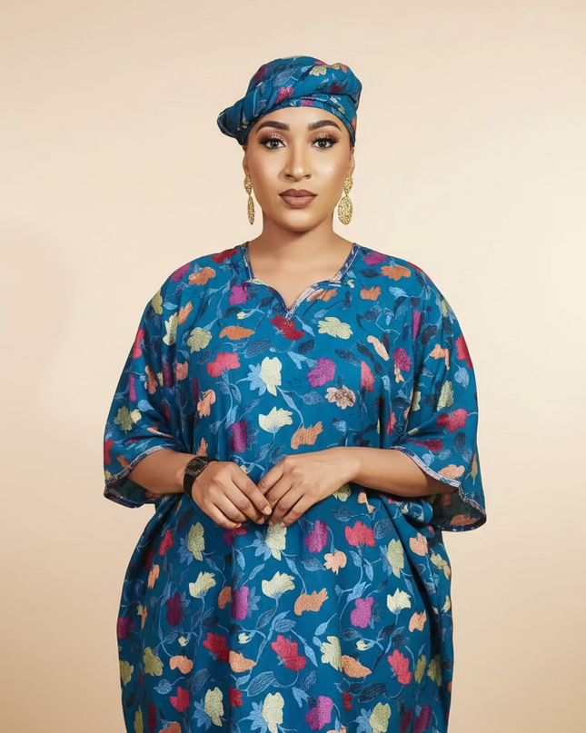 Caftan dentelle indienne - organza - Bleu black