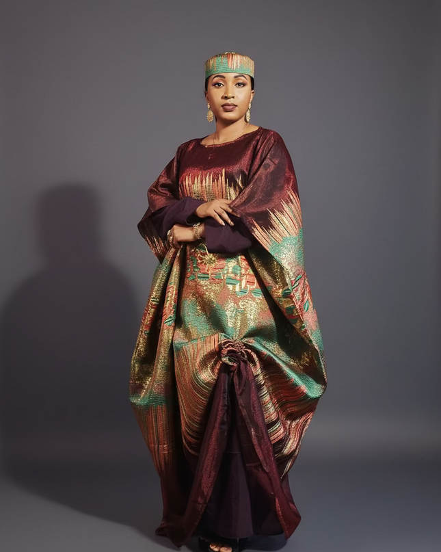 Ensemble amma brocart organza rétractable - Rouge