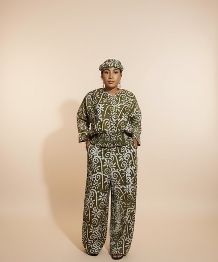 Ensemble pantalon adire olabimpe - vert olive