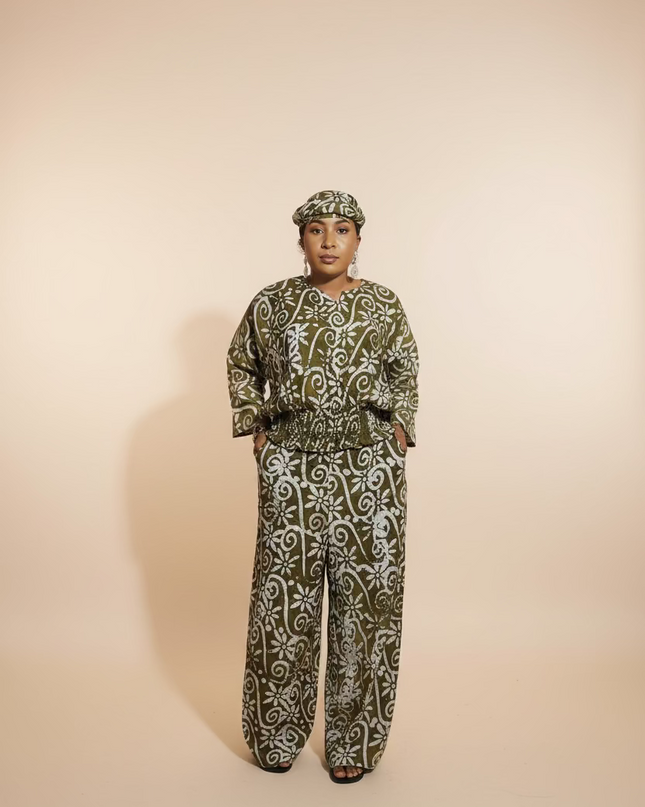 Ensemble pantalon adire olabimpe - vert olive