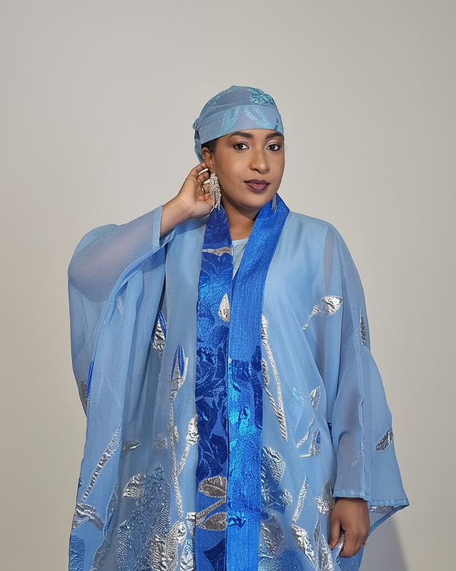 Ensemble brocart dubai - Bleu