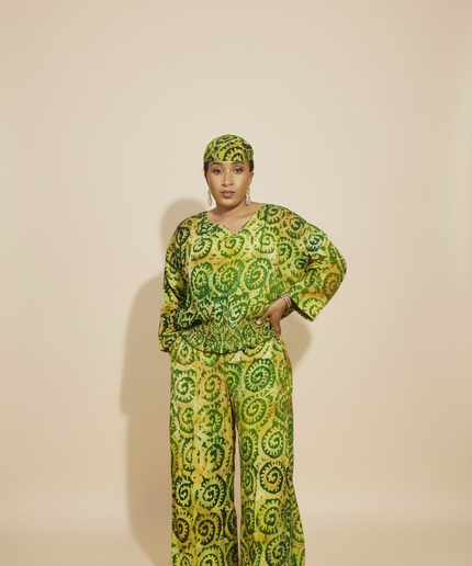 Ensemble pantalon adire adetunde - Vert fluo
