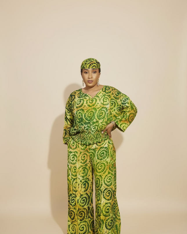 Ensemble pantalon adire adetunde - Vert fluo