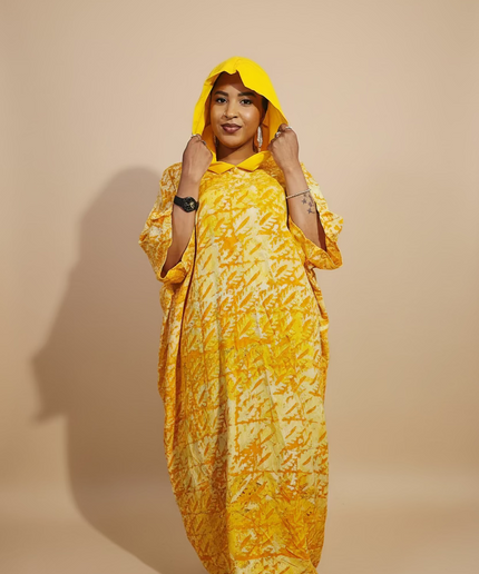 Boubou adire à capuche - Jaune