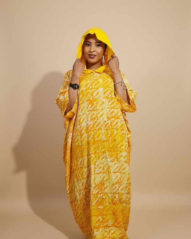 Boubou adire à capuche - Jaune