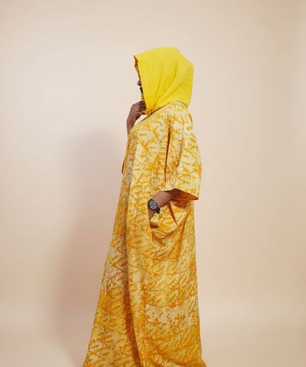 Boubou adire à capuche - Jaune