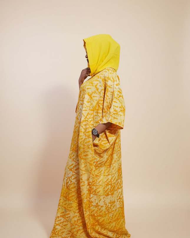 Boubou adire à capuche - Jaune