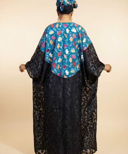 Robe dentelle indienne - organza - Bleu black