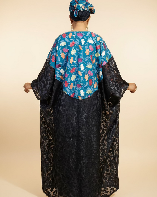 Robe dentelle indienne - organza - Bleu black