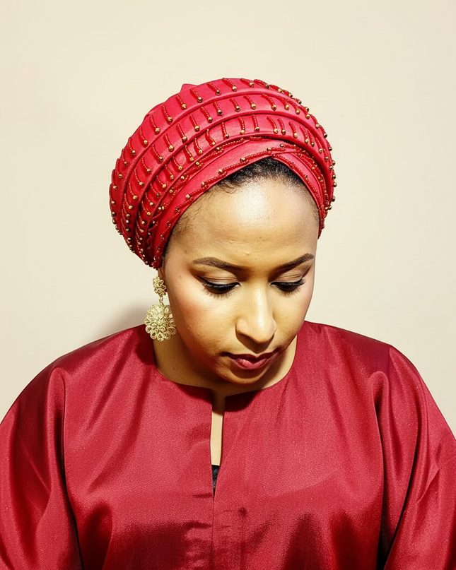 Turban perlé- Rouge